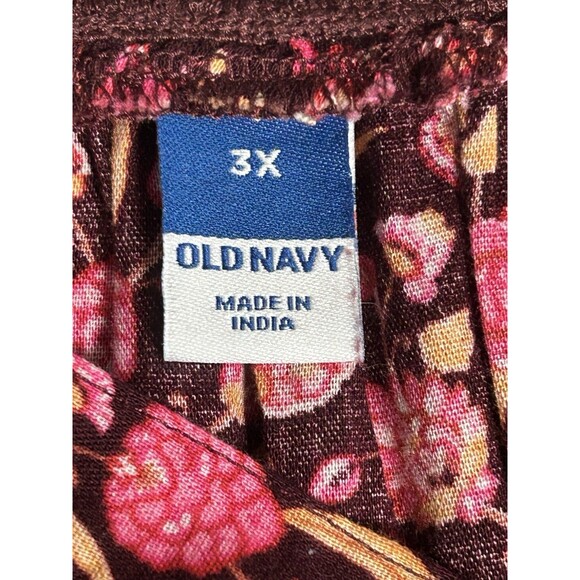 Old Navy Women TOP 3X Boho Burgandy Pink Floral Crocheted V-Neck Flowy - Picture 8 of 10